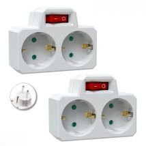 Eu German Plug Adapter with on/Off power Dual socket 2 pin 4.8mm Travel adapter 16A 250V 3500W Extended Wall socket White