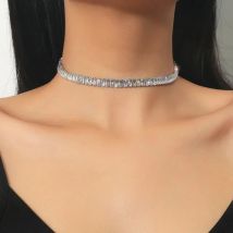 FYUAN Simple Zircon Crystal Choker Necklaces for Women Geometric Chain Necklaces Statement Jewelry