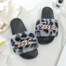 Fashion Women Furry Slippers Ladies Shoes Plush Rex Rabbit Fur Fluffy Sandals Women's Fur Slippers Winter Warm Slippers