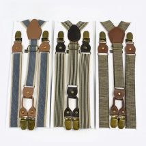 2.5cm Retro Elastic Mens Suspenders Unisex 4 Clips Y-Type Stripe Strong Strap Wide Braces Male Jockstrap Casual Men's Suspender