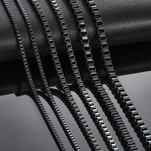 2mm/3mm/4mm Thickness Black Color Stainless Steel Square Box Chain Necklace for Men Women Classic Jewelry 14 to 40 Inches