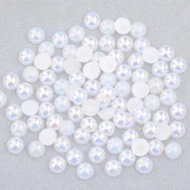 JUNAO 6 8 10 12mm White AB Half Round Pearl Rhinestone Stickers Flatback Imitation Pearls Applique for DIY Decoration