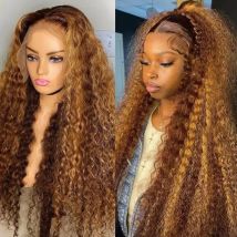 250 Density Highlight 13x6 HD Deep Wave Lace Frontal Human Hair Wigs 30 38 Inch Curly 13x4 Transpent Lace Front Wig For Women