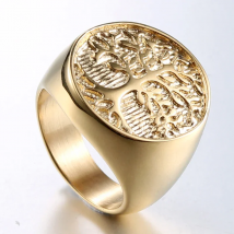 8-13# Men Women Stainless Steel Waterproof Gold-Color Life Tree Ring Finger Jewelry Plant Pattern Wholesale Drop Shipping