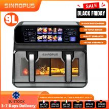 Frytkownica beztłuszczowa z podwójnym koszem 9L, sterowaniem dotykowym LED, widocznym okienkiem, wielofunkcyjna 10-w-1, inteligentny piekarnik rodzinny.