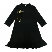 Girls dress kids clothes long sleeves cotton children clothing dress black gold music girls clothes casual long black ruffles