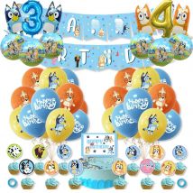 Bluey Christmas Birthday Party dinnerware Disposable Banner Cake Topper Hanging Flag bluey number Balloons Birthday Decoration