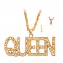 Men Hip Hop Full Rhinestone King Queen Pendants Necklaces Bling Bling Iced Out Cuban Link Chain Hiphop Necklace Men Jewelry Gift