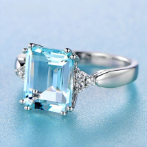 ZDADAN 925 Sterling Silver Fashion Aquamarine Gemstone Ring For Women Wedding Party Jewelry Gifts Wholesale