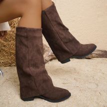 Women Boots Winter New Fashion Frosted Mid-calf Boots Women Low Heel Plus Velvet Knight Boots Elegant Comfortable Shoes Women