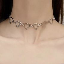 Hollow Korean Sweet Cute Love Statement Heart Chain Collar Jewelry Choker Necklace for Girlfriend Women Gift Cosplay