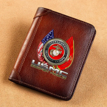 High Quality Genuine Leather Men Wallets USMC United States Marine Corps Short Card Holder Purse Luxury Brand Male Wallet