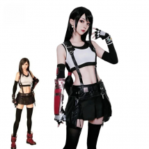ROLECOS FF VII Tifa Cosplay Costume FF7 Remake Game Cosplay Costume Halloween Sexy Overalls Skirt Gloves Stokings