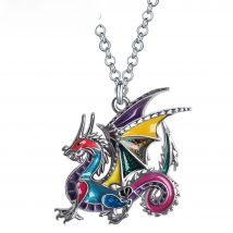 BONSNY Enamel Alloy 3D Dinosaur Mighty Mythical Dragon Necklace Pendant Chain Trendy Jewelry For Women Men Teens Charm Gifts