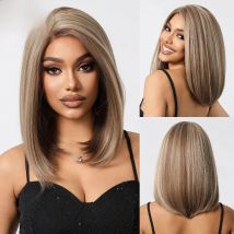 CharmSource Synthetic  Short BOB Lace Wig Brown Wigs Straight Medium Long Side Part Wig for Women  Party Daily High Quality