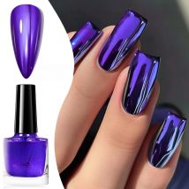 MEET ACROSS 8ml Dark Purple Glass Bottle Mirror Metallic Nail Polish Super Bright Metallic Effect Nail Art Varnish No Need Lamp