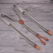 Vintage Brown Striped Bronze 4 Buttons Suspenders Genuine Leather Link Premium Buckle Flexible Men And Women Braces