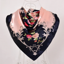[BYSIFA] Chinese Roses Square Scarves New Design Winter Women Silk Scarf Shawl Spring Satin Scarf Cape Navy Blue,Pink 90*90cm