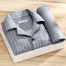 Men's Pajamas Autumn New Long Sleeved Pyjama Two Piece Korean Loose Striped Pijamas Suit Male Casual Sleepwear Sleep Clothes Set