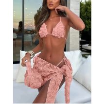 Bikini Bodysuit Swimwear Women With Skirt Bathing Suit Summer New Ruffle Splice Print Beachwear Holiday Bikini Cover Ups Outfits