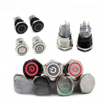 19mm Waterproof Metal Push Button Switch LED Light Black Momentary Latching Auto Car Engine PC Power Switch 3V 5V 12V 24V 220V