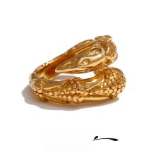 Yhpup 316L Stainless Steel Metal Hammer Snake Twisted Ring Water Resistant Texture Geometric Statement 18k Gold Color Jewelry