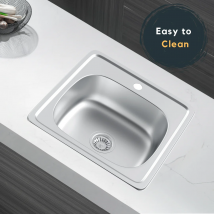 Lavello da cucina quadrato in acciaio inossidabile 48 x 48 cm Lavello con montaggio superiore a vasca singola per banconi da cucina Finitura MICRODECOR