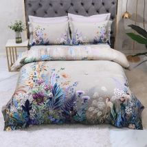 Grey Egyptian Cotton Bedding Set Luxury 3D Digital Flowers Birds Printing Duvet Cover Sets Bed Sheet Pillowcases Home Textile