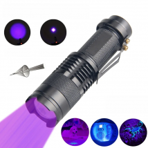 Mini UV LED Flashlight Portable Ultraviolet Black Light 395/365nm 3 Modes Zoomable Torch Pet Urine Stains Scorpion Detector Lamp