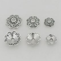 100pcs/lot Classic Antique Silver Hollow Out Flower End Caps 8mm 10mm 12mm Handmade Decoration Zinc Alloy Bead Caps DIY Jewelrys