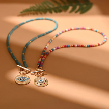 4mm Colorful Stone Choker Necklace for Women Round Evil Charm Pendant Necklace Fashion New Daily Jewelry