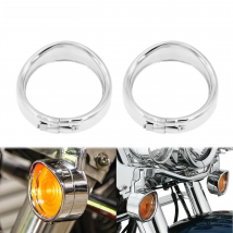 2PCS Chrome Motorcycle Visor Style Turn Signal Trim Ring For Harley Heritage Softail Touring Road King FLHR FLHRC FLSTC