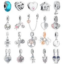 Original 925 Sterling Silver Charms Family Tree Love Heart Mom Pendant Beads Fit Brand Bracelets Necklaces Women DIY Jewelry