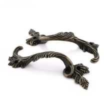 NAIERDI 2PCS Antique Furniture Handles Leaves Striped Carved Handle Drawer Door Knobs Jewelry Box Bronze Cabinet Pulls Cupboard