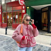 Women Spring and Autumn Jacket Round Neck Long Sleeve Zip Front Aesthetic Floral/Platform Print Jacket Down Jacket Warm Clothing