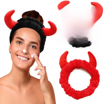 Plush Headband Women Girls Cute Red Horns Soft Elastic Hairband Wash Face Sport Velvet Hair Band Party Bandana Hair Accessories