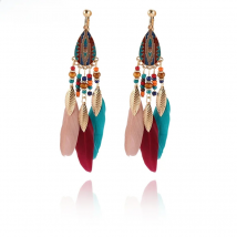 Fashion Bohemian Long Tassel Enamel Feather Clip on Earrings for Women Without Piercing Hanging Ear Clips Female Bijoux 2018