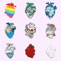 Anatomical Human Heart Enamel Pins Oil Painting Ocean Brooch Butterfly Rose Love Rainbow Heart Brooches Lapel Pin Badge Jewelry