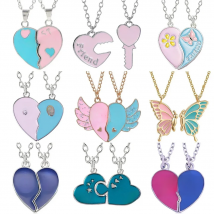 Hot Couple Pink Blue Heart Broken Best Friends Necklace Pendant Chain BFF Friendship Cute Jewelry Gifts For Kids 2PCS/Set