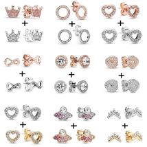2 Pairs Luxurious CZ Stud Earrings Crown Heart Round InfiniteLove Earrings For Women Valentine's Day Jewelry Gift Dropshipping