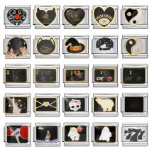 Fashion Charm Italian Links Fit 9mm Stainless Steel Women Men Jewelry DIY Making Black Element Elves Ghosts Love Heart Bracelet