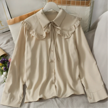 Shirts Women Long Sleeve Kawaii Peter Pan Collar Solid All-match Trendy Elegant Sweet Ruffles Casual Single Breasted Ulzzang New