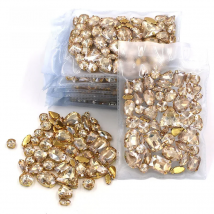 Wholesale 5 bags mixed shape sew on glass Champagne gold base rhinestones diy dress/Clothing accessories