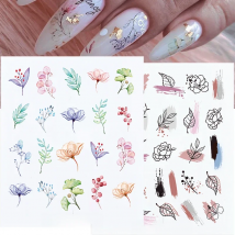 Harunouta Black Lines Flower Leaf Water Decals Stickers Spring Simple Green Theme Face Marble Pattern Slider For Nails Art Decor
