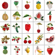 Fashion Pearl Fruit Brooch Grape Cherry Pin Rhinestone Drip Oil Corsage Pineapple Pomegranate Lotus Flower Mushroom Brooches