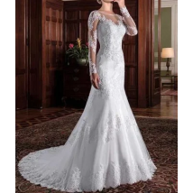 Sexy Exquisite Tulle Jewel Neckline Mermaid Wedding Dresses 2020 Beaded Lace Applqiques Long Sleeves Bridal Dresses Plus Size