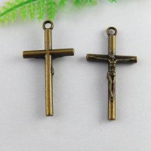 Julie Wang 10PCS 39*20mm Retro Bronze Alloy Rosary Cross Charms Crucifix Pendant Jesus Christian Jewelry Necklace Bracelet Craft
