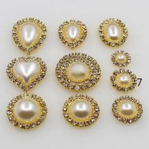 New 10pc Mixed Size Golden Base Lvory Pearl Crystal Button For Hair Flower Cente Bows Wedding Bouquet Clothes Accessories