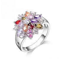 Girls Bling Jewelry Finger Accessories Fashion 925 Sterling Silver Colorized Flower Shape Rings Wholesale