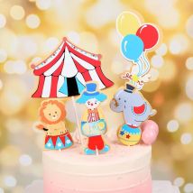 Cake Topper DIY baby Girl Circus Clown Cupcake Toppers Cake Flags Kids Boys Happy Birthday Wedding Bride Party Baking Decoration